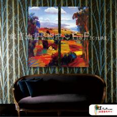 4拼風景12 純手繪 油畫 方形*4 黃褐 暖色系 印象 造型 無框畫 民宿 餐廳 裝潢 室內設計