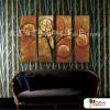 4拼抽象A30 純手繪 油畫 直幅*4 橙褐 暖色系 形象 裝飾 無框畫 民宿 餐廳 裝潢 室內設計