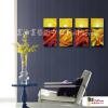 4拼抽象B02 純手繪 油畫 直幅*4 黃紅 暖色系 流彩 裝飾 無框畫 民宿 餐廳 裝潢 室內設計
