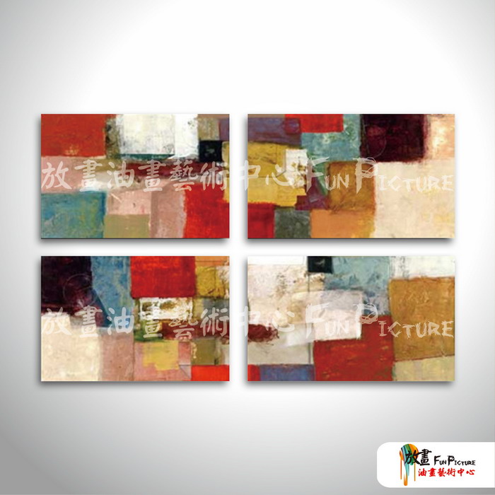 4拼抽象E06 純手繪 油畫 橫幅*4 多彩 中性色系 色塊 裝飾 無框畫 民宿 餐廳 裝潢 室內設計