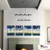 4拼抽象E10 純手繪 油畫 直幅*4 藍色 冷色系 線條 裝飾 無框畫 民宿 餐廳 裝潢 室內設計