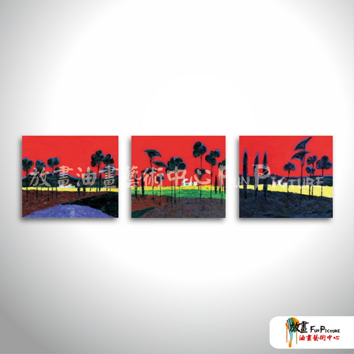 3拼風景A02 純手繪 油畫 橫幅*3 紅黑 中性色系 掛畫 裝飾 無框畫 民宿 餐廳 裝潢 室內設計