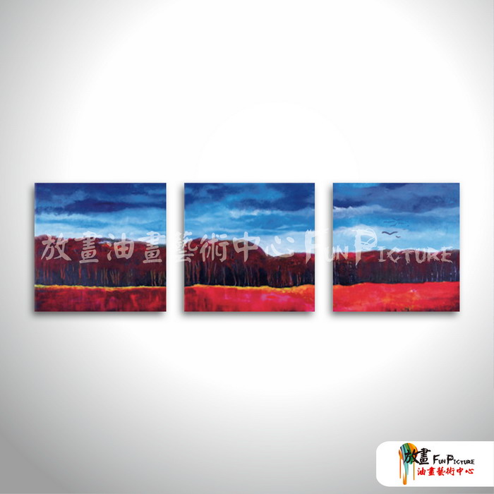 3拼風景A13 純手繪 油畫 方形*3 藍紅 中性色系 掛畫 裝飾 無框畫 民宿 餐廳 裝潢 室內設計
