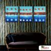 3拼風景B06 純手繪 油畫 直幅*3 藍底 冷色系 掛畫 裝飾 無框畫 民宿 餐廳 裝潢 室內設計