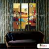 3拼風景B11 純手繪 油畫 直幅*3 褐咖 中性色系 掛畫 裝飾 無框畫 民宿 餐廳 裝潢 室內設計