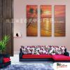 3拼風景H1 純手繪 油畫 直幅*3 紅橙 暖色系 掛畫 裝飾 無框畫 民宿 餐廳 裝潢 室內設計