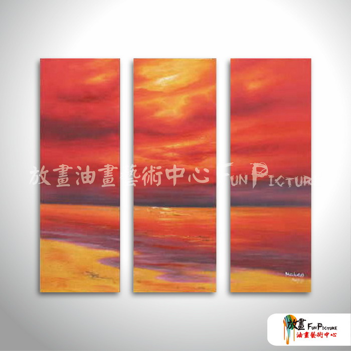 3拼風景H7 純手繪 油畫 直幅*3 紅橙 暖色系 掛畫 裝飾 無框畫 民宿 餐廳 裝潢 室內設計