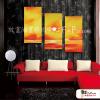 3拼風景H15 純手繪 油畫 直幅*3 黃橙 暖色系 掛畫 造型 無框畫 民宿 餐廳 裝潢 室內設計