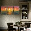 3拼風景H25 純手繪 油畫 直幅*3 橙綠 中性色系 掛畫 裝飾 無框畫 民宿 餐廳 裝潢 室內設計