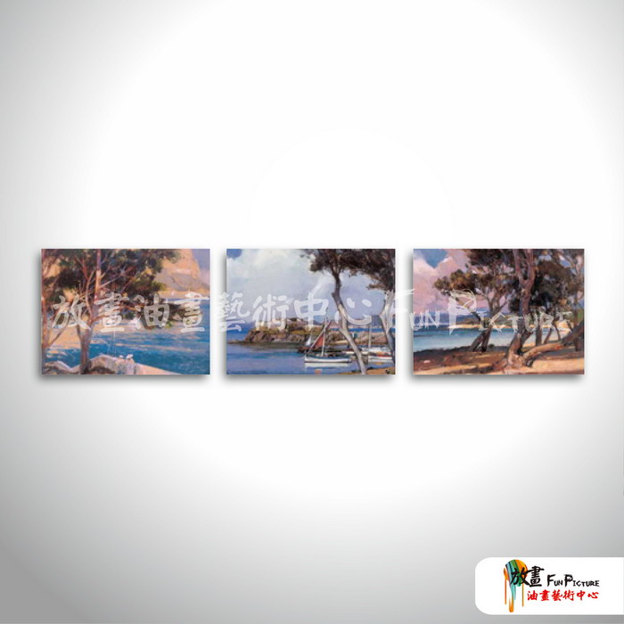 3拼風景H74 純手繪 油畫 橫幅*3 褐藍 中性色系 掛畫 裝飾 無框畫 民宿 餐廳 裝潢 室內設計
