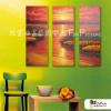 3拼風景H83 純手繪 油畫 直幅*3 紅橙 暖色系 掛畫 裝飾 無框畫 民宿 餐廳 裝潢 室內設計