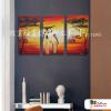 3拼風景K15 純手繪 油畫 直幅*3 紅橙 暖色系 掛畫 裝飾 無框畫 民宿 餐廳 裝潢 室內設計