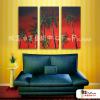 3拼風景S10 純手繪 油畫 直幅*3 紅底 暖色系 掛畫 裝飾 無框畫 民宿 餐廳 裝潢 室內設計