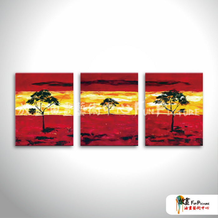 3拼風景S44 純手繪 油畫 直幅*3 紅黃 暖色系 掛畫 裝飾 無框畫 民宿 餐廳 裝潢 室內設計