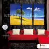 3拼風景T3 純手繪 油畫 直幅*3 黃藍 中性色系 掛畫 裝飾 無框畫 民宿 餐廳 裝潢 室內設計
