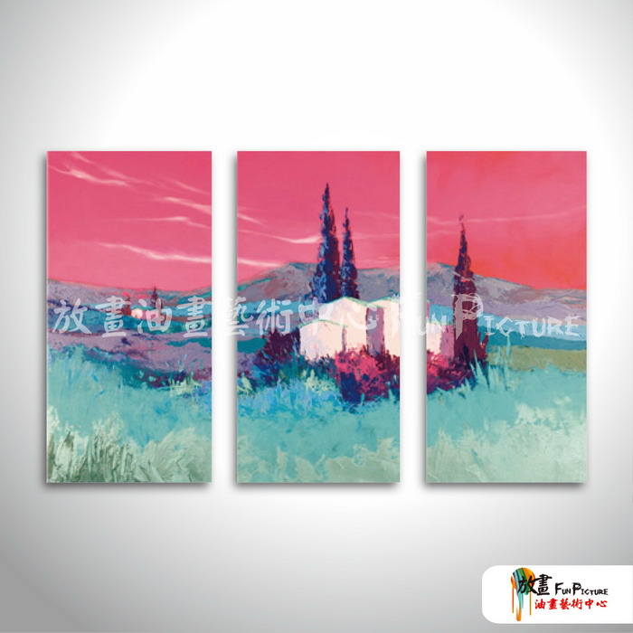3拼風景T9 純手繪 油畫 直幅*3 紅綠 中性色系 掛畫 裝飾 無框畫 民宿 餐廳 裝潢 室內設計