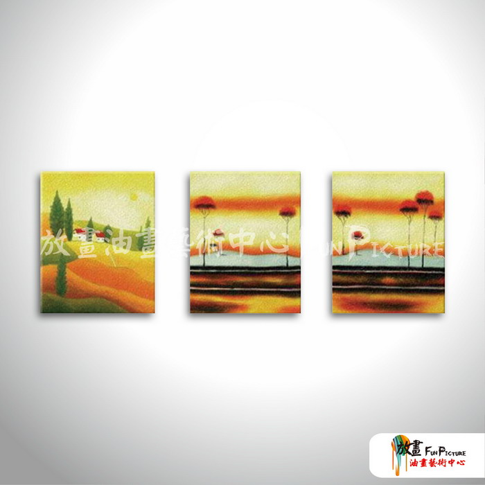 3拼風景TT1 純手繪 油畫 直幅*3 黃褐 暖色系 掛畫 裝飾 無框畫 民宿 餐廳 裝潢 室內設計