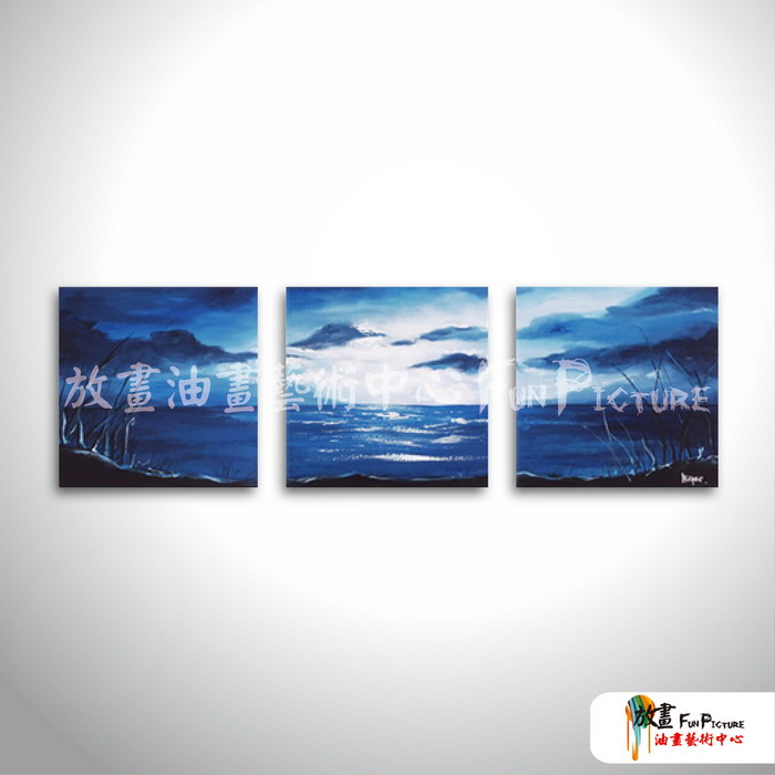 3拼風景大海2 純手繪 油畫 方形*3 藍色 冷色系 掛畫 裝飾 無框畫 民宿 餐廳 裝潢 室內設計