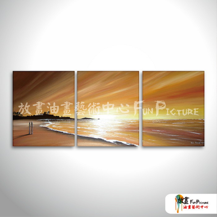 3拼大海風景H78 純手繪 油畫 直幅*3 黃褐 暖色系 掛畫 裝飾 無框畫 民宿 餐廳 裝潢 室內設計