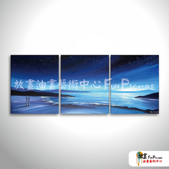 3拼大海風景H80 純手繪 油畫 直幅*3 藍色 冷色系 掛畫 裝飾 無框畫 民宿 餐廳 裝潢 室內設計