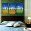 3拼田園風景T4 純手繪 油畫 直幅*3 藍綠 冷色系 掛畫 無框畫 民宿 餐廳 裝潢 室內設計