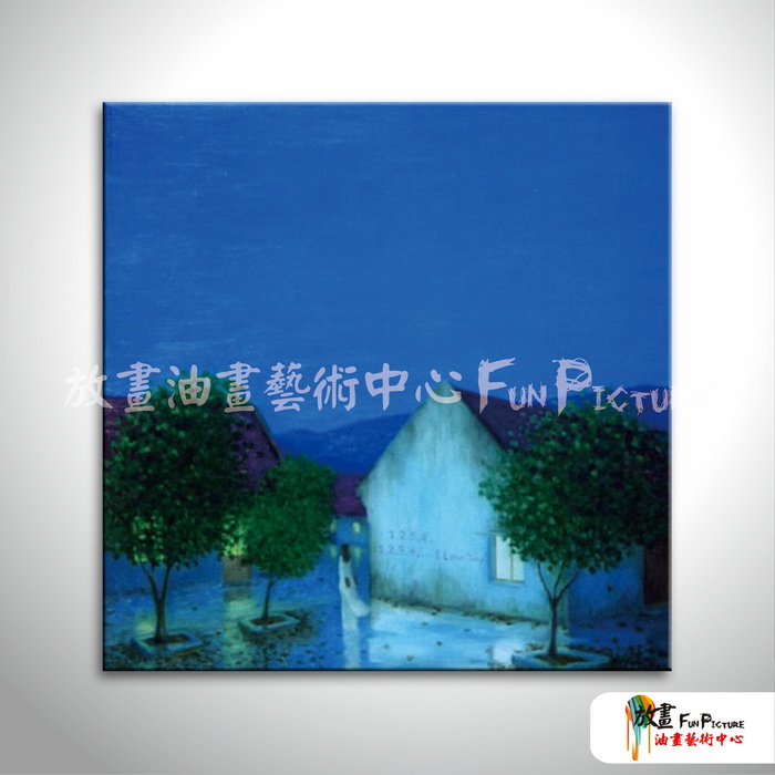 越南景05 純手繪 油畫 方形 籃底 冷色系 藝術品 裝飾 無框畫 裝潢 室內設計 客廳掛畫