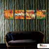 4拼抽象17 純手繪 油畫 方形*4 紅橙 暖色系 流彩 裝飾 無框畫 民宿 餐廳 裝潢 室內設計