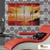 4拼風景樹B24 純手繪 油畫 直幅*4 紅橙 暖色系 寫實 掛畫 無框畫 餐廳 裝潢 室內設計