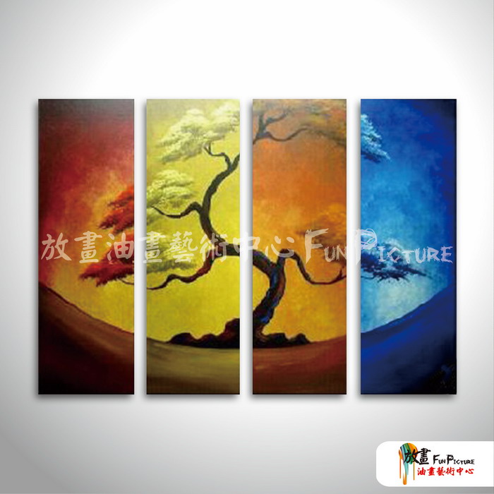 4拼風景樹B27 純手繪 油畫 直幅*4 多彩 中性色系 印象 掛畫 無框畫 餐廳 裝潢 室內設計