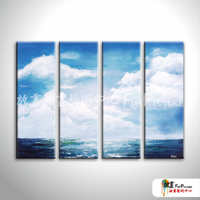 4拼風景大海B32 純手繪 油畫 直幅*4 藍色 冷色系 寫實 掛畫 無框畫 餐廳 裝潢 室內設計