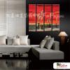 4拼風景大海B38 純手繪 油畫 直幅*4 紅底 暖色系 寫實 掛畫 無框畫 餐廳 裝潢 室內設計