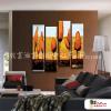 4拼風景樹B47 純手繪 油畫 直幅*4 黃褐 暖色系 印象 造型 無框畫 民宿 餐廳 裝潢 室內設計
