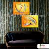 2拼抽象A01 純手繪 油畫 橫幅*2 黃底 暖色系 線條 畫飾 無框畫 民宿 餐廳 裝潢 室內設計