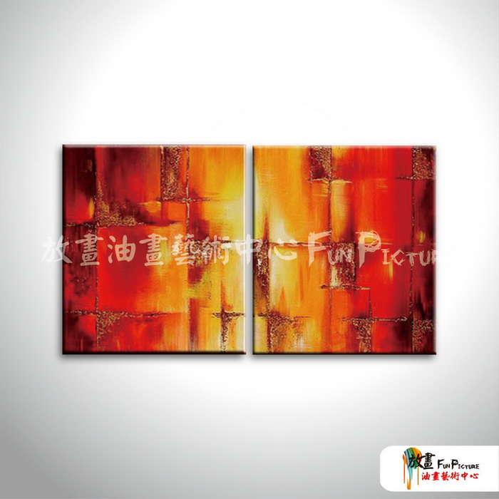 2拼抽象A04 純手繪 油畫 直幅*2 紅橙 暖色系 色塊 畫飾 無框畫 民宿 餐廳 裝潢 室內設計
