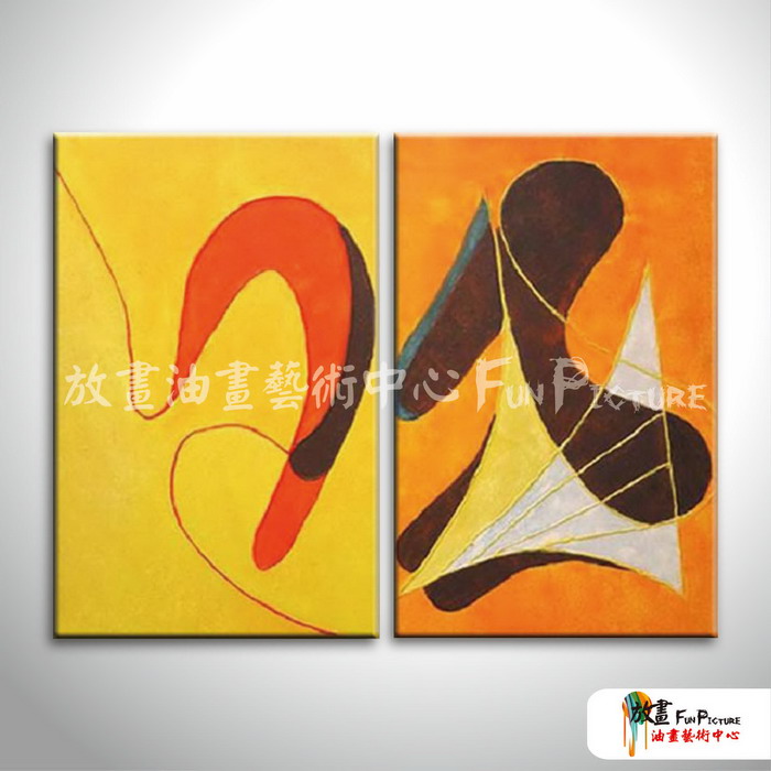 2拼抽象C05 純手繪 油畫 直幅*2 黃橙 暖色系 幾何 畫飾 無框畫 民宿 餐廳 裝潢 實拍影片