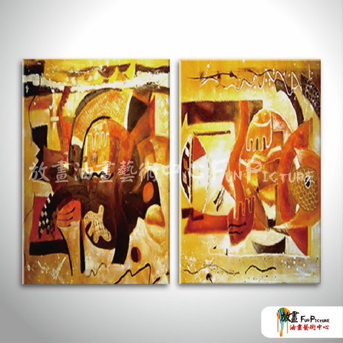 2拼抽象C06 純手繪 油畫 直幅*2 黃褐 暖色系 形象 畫飾 無框畫 民宿 餐廳 裝潢 室內設計