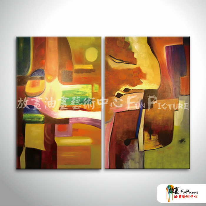 2拼抽象C07 純手繪 油畫 直幅*2 黃褐 暖色系 色塊 畫飾 無框畫 民宿 餐廳 裝潢 室內設計