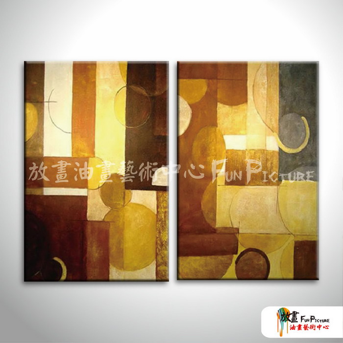 2拼抽象C09 純手繪 油畫 直幅*2 黃褐 暖色系 幾何 畫飾 無框畫 民宿 餐廳 裝潢 室內設計