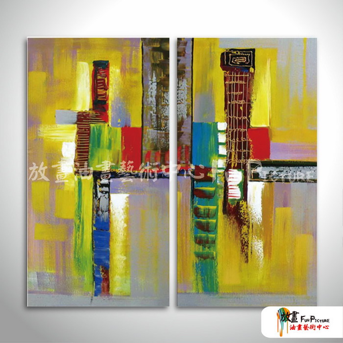 2拼抽象D12 純手繪 油畫 直幅*2 黃色 暖色系 裝飾 畫飾 無框畫 民宿 餐廳 裝潢 室內設計