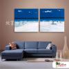 2拼風景海濱40 純手繪 油畫 方形*2 藍白 中性色系 掛畫 裝飾 無框畫 民宿 餐廳 裝潢 室內設計