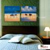 2拼風景海濱43 純手繪 油畫 方形*2 褐藍 中性色系 掛畫 裝飾 無框畫 民宿 餐廳 裝潢 室內設計