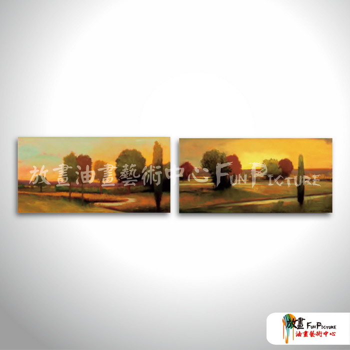 2拼風景樹D16 純手繪 油畫 橫幅*2 黃褐 暖色系 掛畫 裝飾 無框畫 民宿 餐廳 裝潢 室內設計