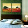 2拼風景樹18 純手繪 油畫 方形*2 褐綠 中性色系 掛畫 裝飾 無框畫 民宿 餐廳 裝潢 室內設計