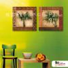 2拼風景樹51 純手繪 油畫 方形*2 褐綠 中性色系 掛畫 裝飾 無框畫 民宿 餐廳 裝潢 室內設計