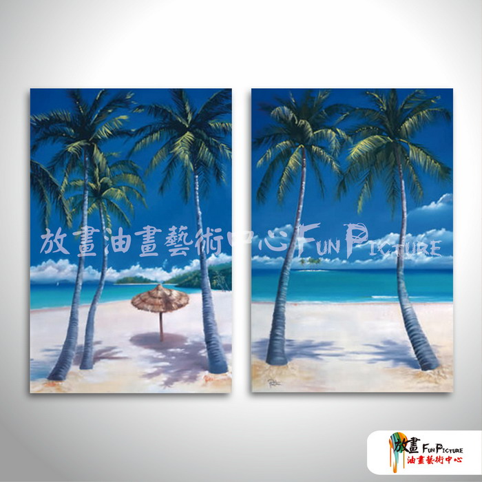 2拼海濱風景C34 純手繪 油畫 直幅*2 藍綠 冷色系 掛畫 無框畫 民宿 餐廳 裝潢 室內設計