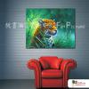 獵豹10 純手繪 油畫 橫幅 綠底 冷色系 動物 大自然 藝術畫 掛畫 民宿 餐廳 室內設計