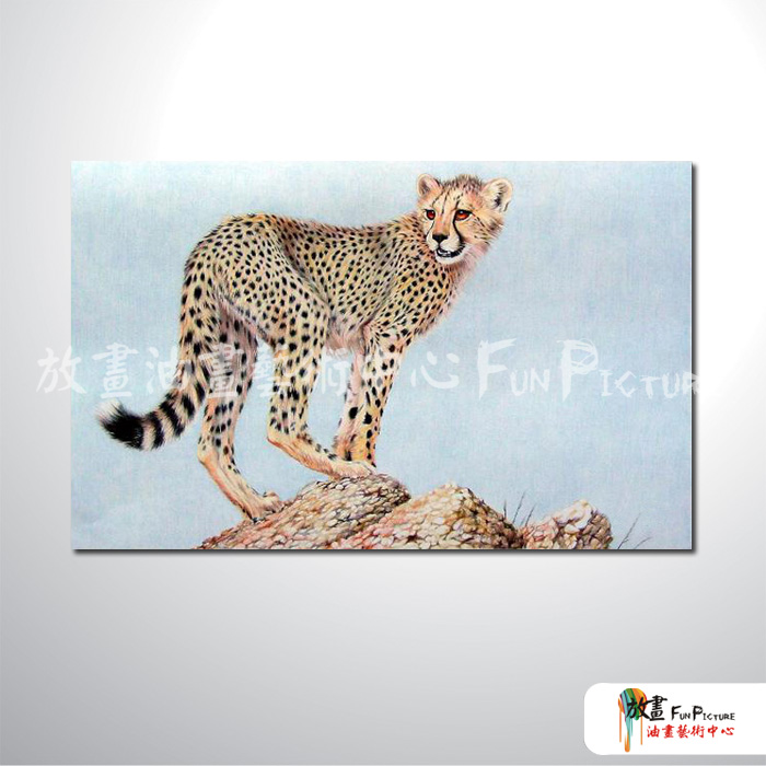 獵豹14 純手繪 油畫 橫幅 褐黑 中性色系 動物 大自然 藝術畫 掛畫 民宿 餐廳 室內設計