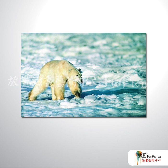 北極熊01 純手繪 油畫 橫幅 藍白 中性色系 動物 大自然 藝術畫 掛畫 民宿 餐廳 室內設計