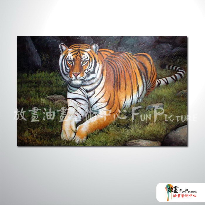 老虎A01 純手繪 油畫 橫幅 褐綠 中性色系 動物 大自然 藝術畫 掛畫 民宿 餐廳 室內設計