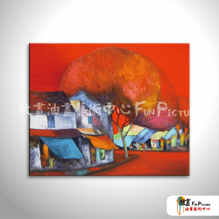 越南景57 純手繪 油畫 橫幅 紅橙 暖色系 藝術品 裝飾 無框畫 裝潢 室內設計 客廳掛畫